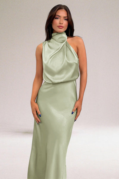 Maria Glamorous Satin Dress with Halter neck