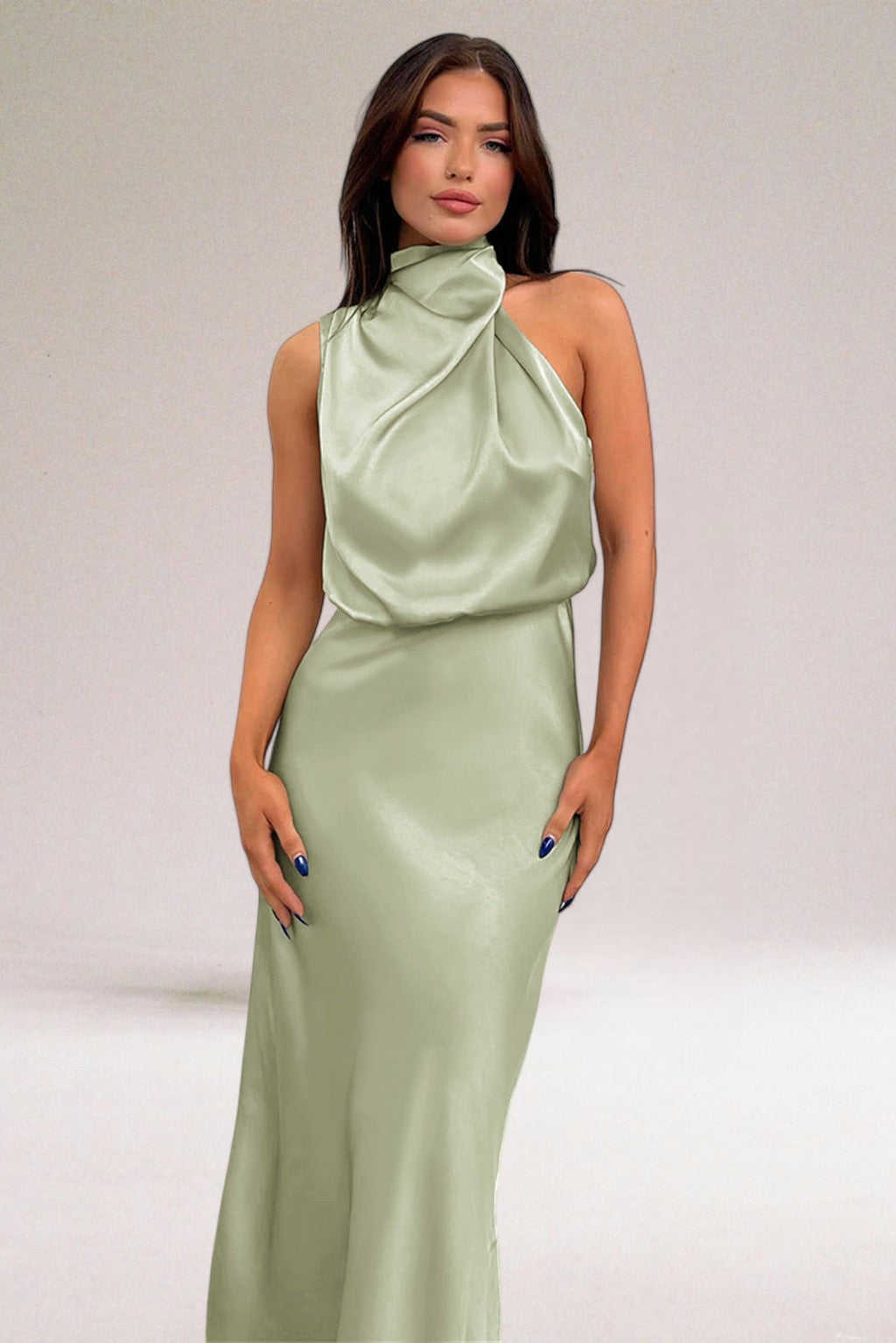 Maria Glamorous Satin Dress with Halter neck