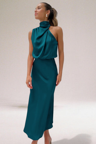 Maria Glamorous Satin Dress with Halter neck