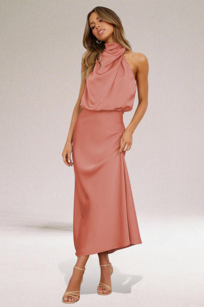Maria Glamorous Satin Dress with Halter neck