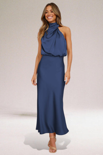 Maria Glamorous Satin Dress with Halter neck