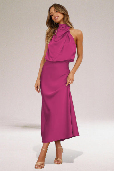 Maria Glamorous Satin Dress with Halter neck