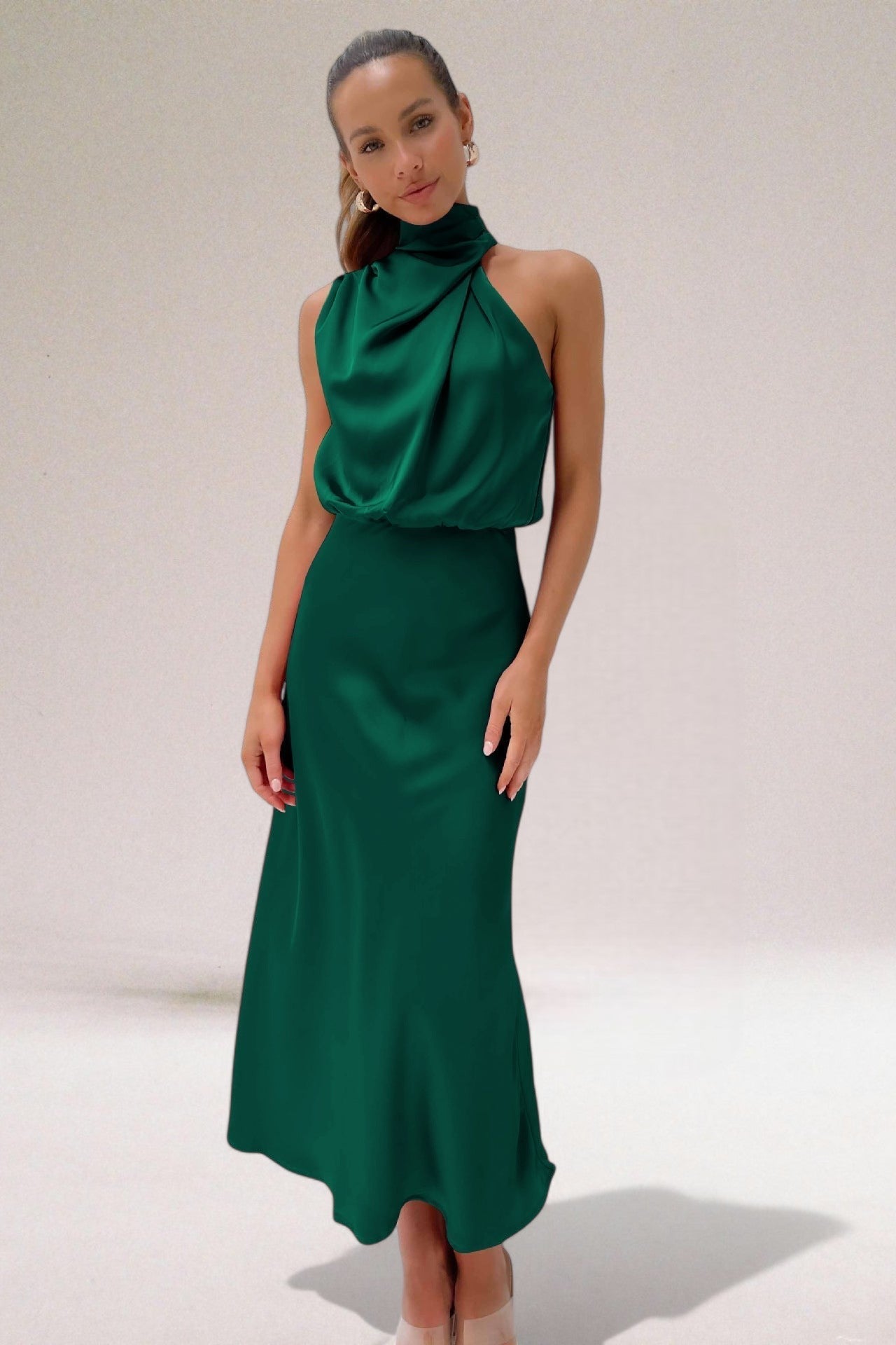 Maria Glamorous Satin Dress with Halter neck