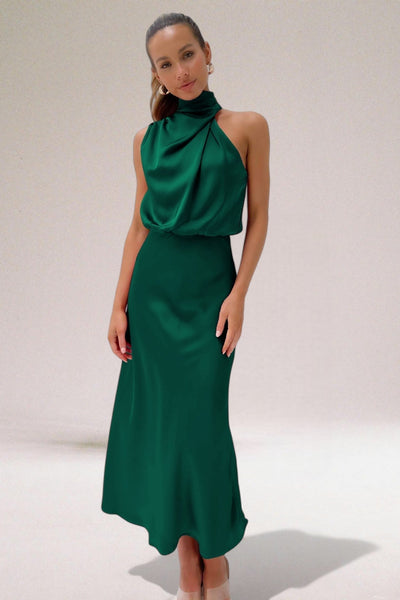 Maria Glamorous Satin Dress with Halter neck