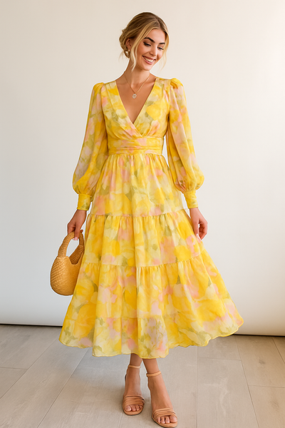 Flora | Long Sleeve V-Neck Maxi Dress