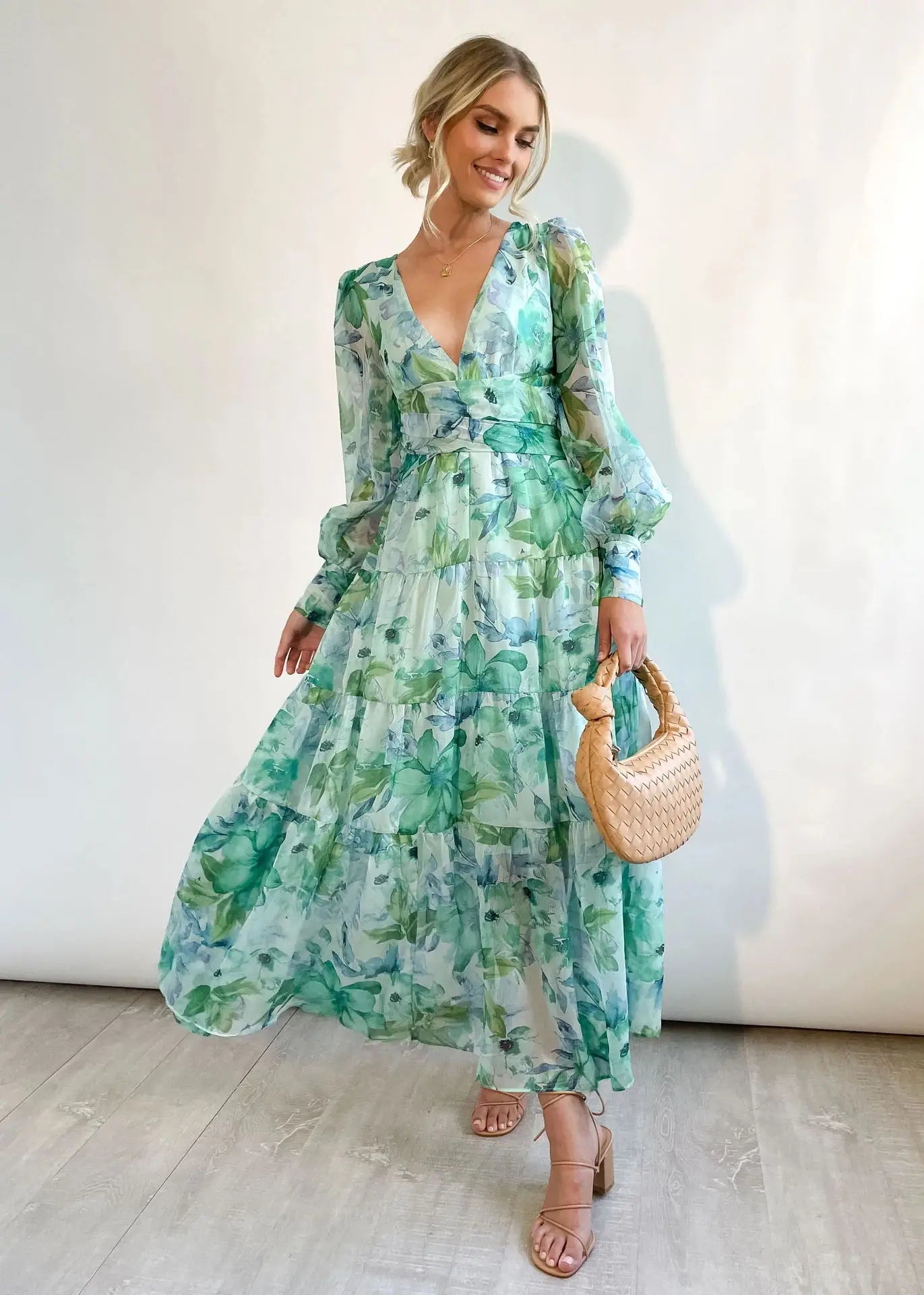 Flora | Long Sleeve V-Neck Maxi Dress
