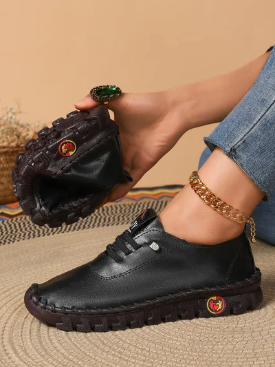 Women's Wide Fit (Sizes 35-45) Leather Sneakers Flat Elastic Slip-On Loafers – Comfortable Casual Shoes for Moms Women's Shoes