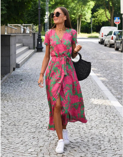 Lina | Floral V-Neck Split Maxi Dress
