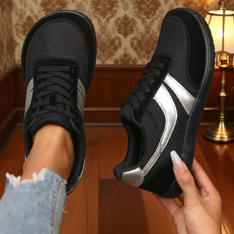 Zapatos de punta ancha para mujer, zapatillas de deporte descalzas, informales, anchas, de lona a la última moda, zapatos planos negros, zapatos para correr de malla transpirable