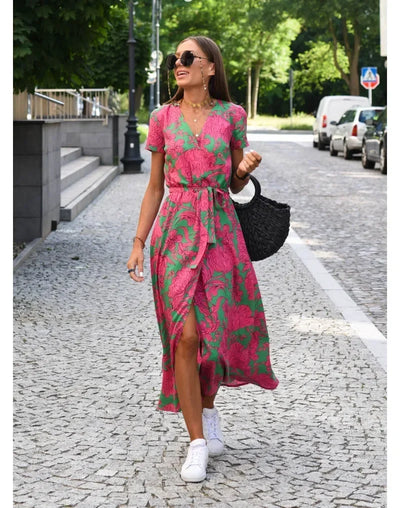 Lina | Floral V-Neck Split Maxi Dress
