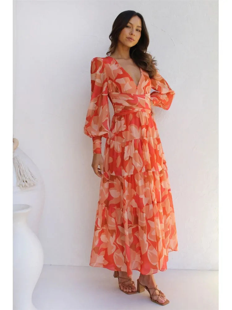 Flora | Long Sleeve V-Neck Maxi Dress