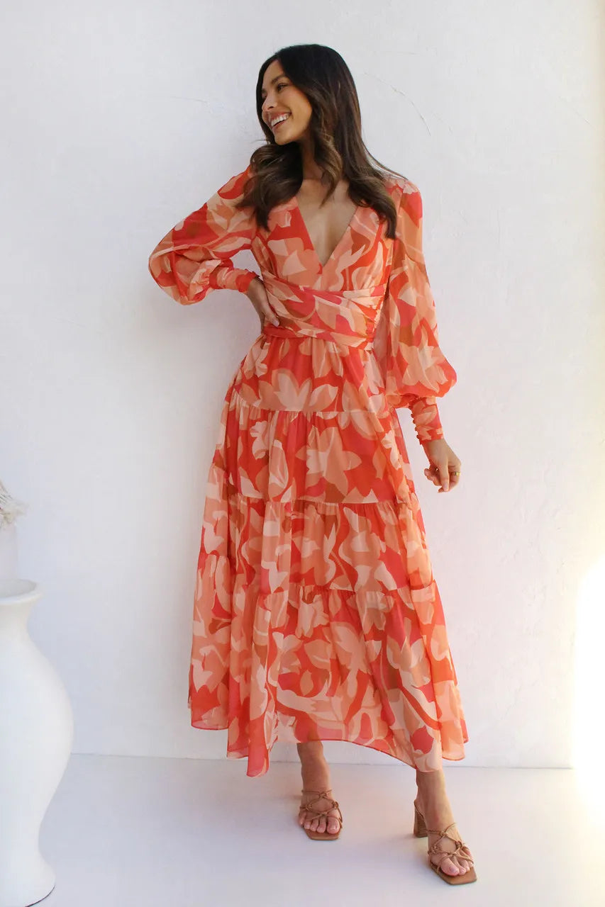 Flora | Long Sleeve V-Neck Maxi Dress
