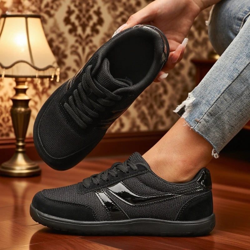 Zapatos de punta ancha para mujer, zapatillas de deporte descalzas, informales, anchas, de lona a la última moda, zapatos planos negros, zapatos para correr de malla transpirable
