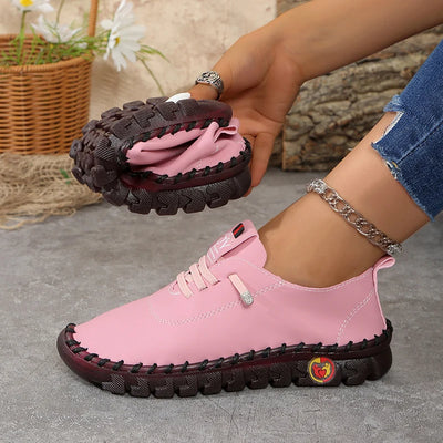 Women's Wide Fit (Sizes 35-45) Leather Sneakers Flat Elastic Slip-On Loafers – Comfortable Casual Shoes for Moms Women's Shoes