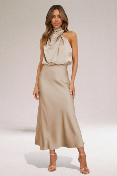 Maria Glamorous Satin Dress with Halter neck