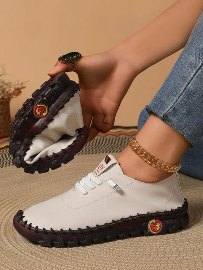 Women's Wide Fit (Sizes 35-45) Leather Sneakers Flat Elastic Slip-On Loafers – Comfortable Casual Shoes for Moms Women's Shoes