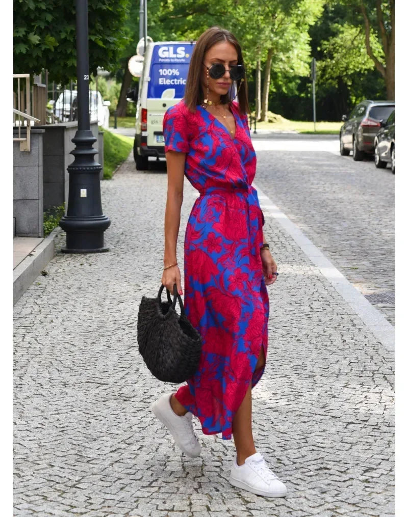 Lina | Floral V-Neck Split Maxi Dress