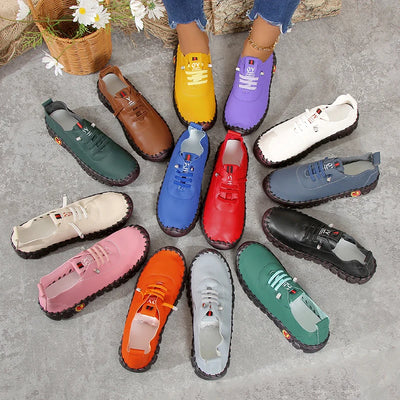 Women's Wide Fit (Sizes 35-45) Leather Sneakers Flat Elastic Slip-On Loafers – Comfortable Casual Shoes for Moms Women's Shoes