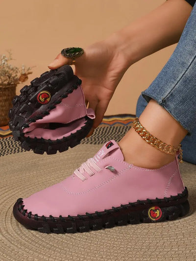 Women's Wide Fit (Sizes 35-45) Leather Sneakers Flat Elastic Slip-On Loafers – Comfortable Casual Shoes for Moms Women's Shoes