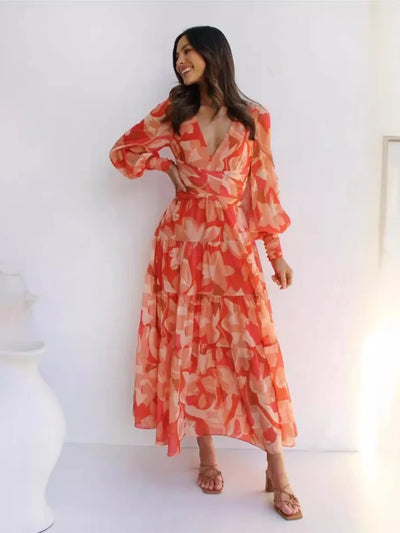 Flora | Long Sleeve V-Neck Maxi Dress