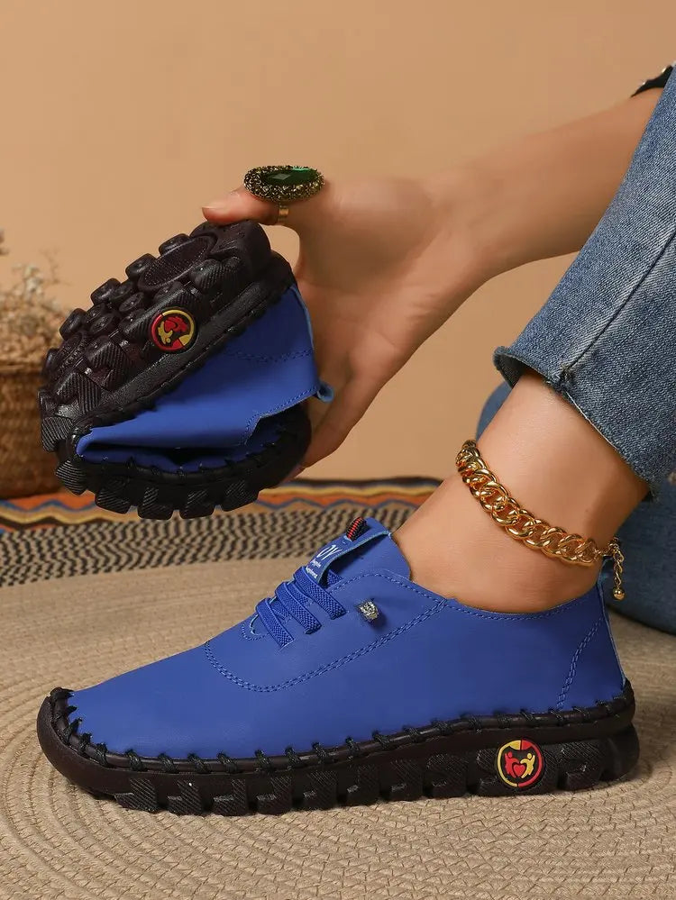 Women's Wide Fit (Sizes 35-45) Leather Sneakers Flat Elastic Slip-On Loafers – Comfortable Casual Shoes for Moms Women's Shoes