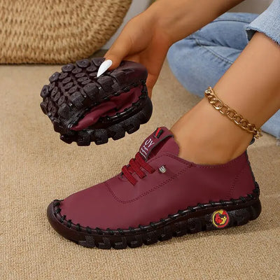 Women's Wide Fit (Sizes 35-45) Leather Sneakers Flat Elastic Slip-On Loafers – Comfortable Casual Shoes for Moms Women's Shoes