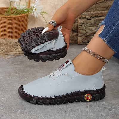 Women's Wide Fit (Sizes 35-45) Leather Sneakers Flat Elastic Slip-On Loafers – Comfortable Casual Shoes for Moms Women's Shoes