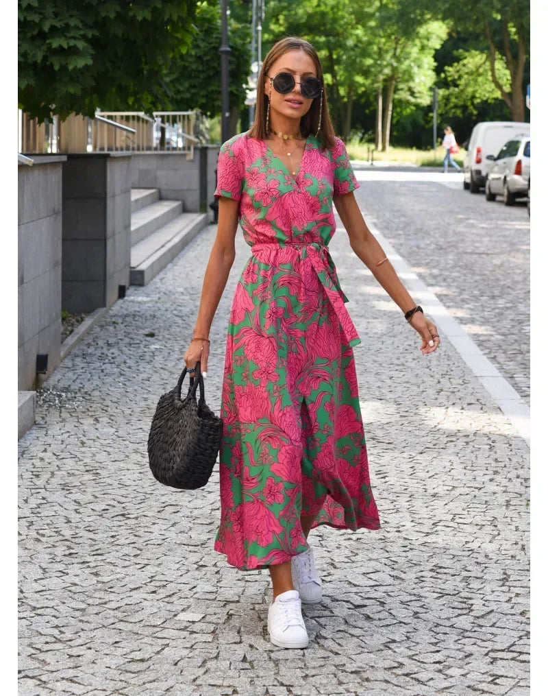 Lina | Floral V-Neck Split Maxi Dress