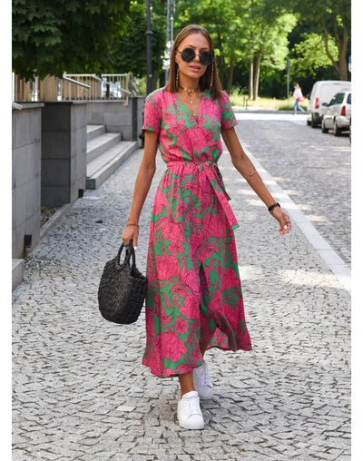 Lina | Floral V-Neck Split Maxi Dress