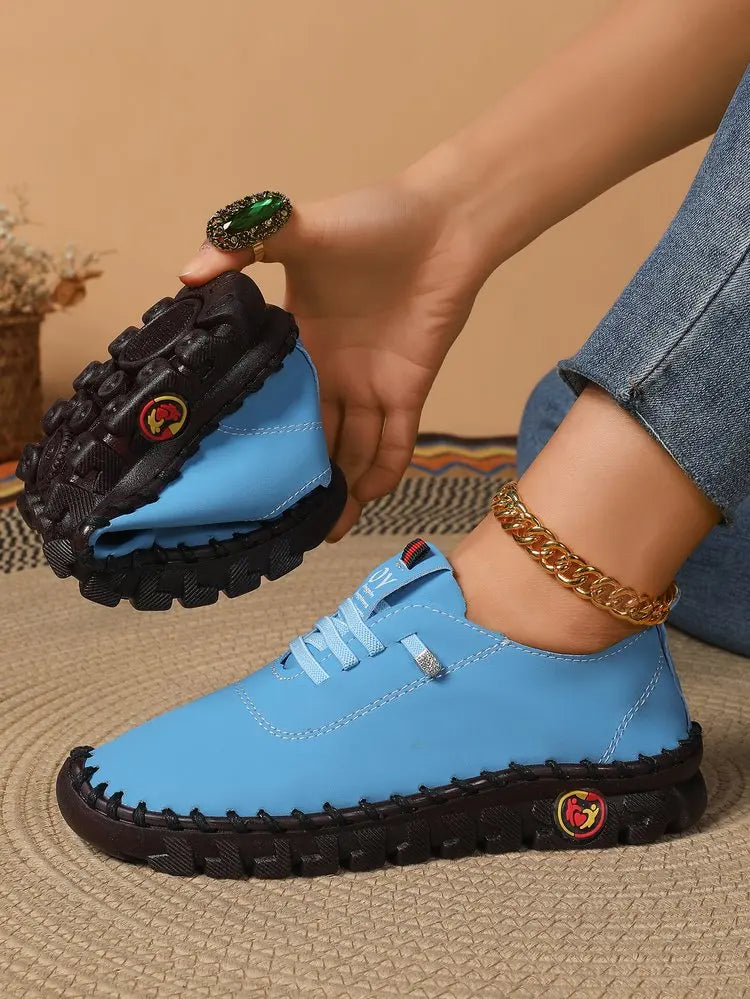Women's Wide Fit (Sizes 35-45) Leather Sneakers Flat Elastic Slip-On Loafers – Comfortable Casual Shoes for Moms Women's Shoes