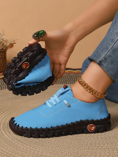Women's Wide Fit (Sizes 35-45) Leather Sneakers Flat Elastic Slip-On Loafers – Comfortable Casual Shoes for Moms Women's Shoes